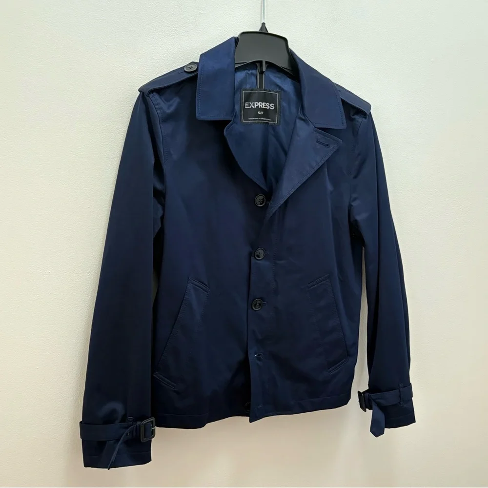 Express Navy Cotton Blend Military Blazer Jacket Size Small Business Casual Prep
